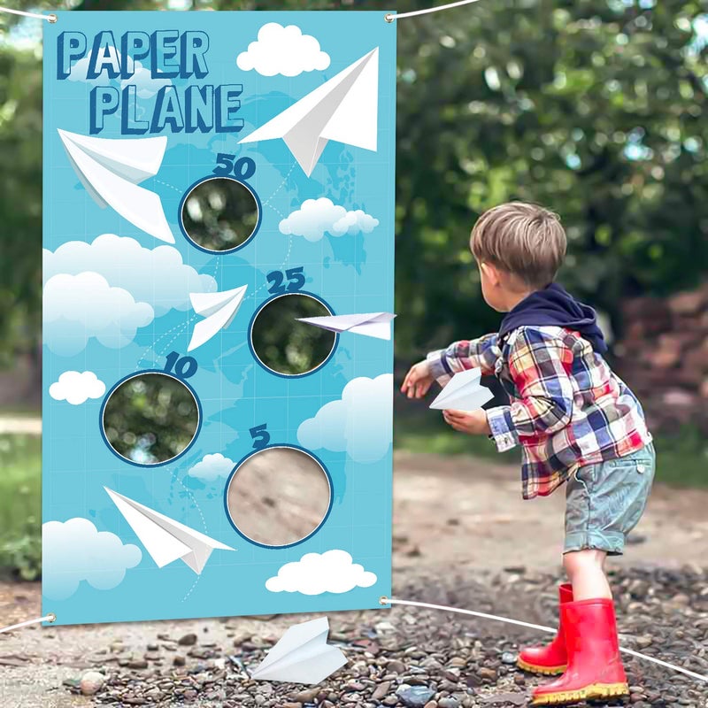 TICIAGA Paper Plane Toss Game Banner, Throwing Target Banner for Glider Airplane, Fun Add-on Toys for Flying Paper Plane, Outdoor Sport Activity for Kids, Airplane Theme Birthday Party Decoration - Image 2